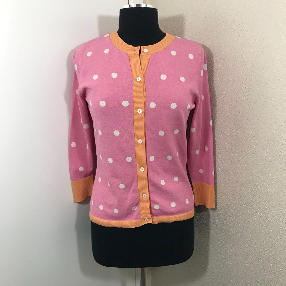 Boston Proper Pink Polka Dot Cardigan. Size Med
